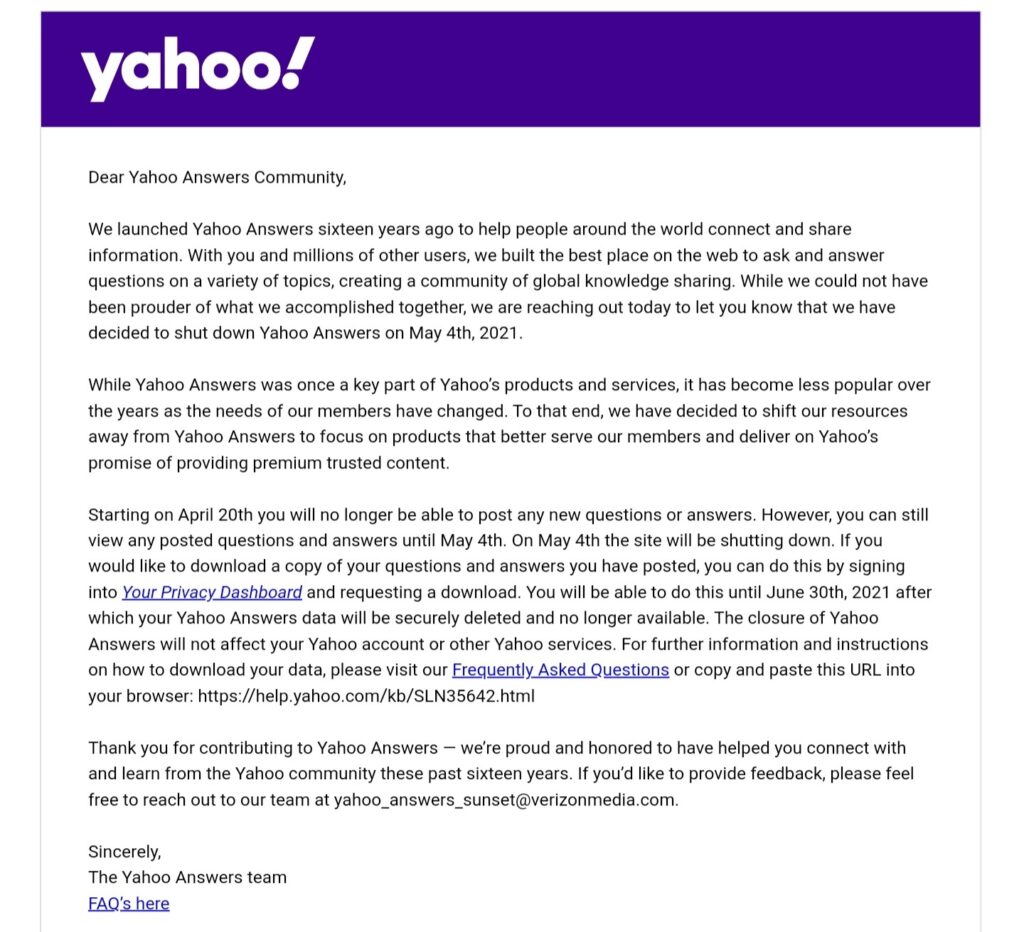 Yahoo Answers,Yahoo Answers shut down,Yahoo Answers RIP,Yahoo Answers shutting down,Why is Yahoo Answers shutting down